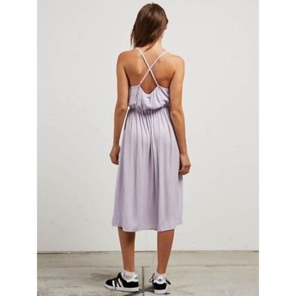Volcom Lilac Purple Mystic Mama Drape Front Midi Dress L - Picture 2 of 8
